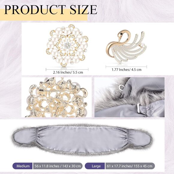 Faux Fur Shawl Wrap Stole Shrug Winter Bridal Wedding Scarf Wrap with Faux Pearl - Picture 4 of 7